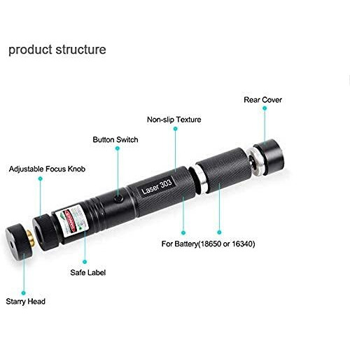 Rechargeable Laser Pointer Party Pen Disco Light 5 Mile 100Mw Light With Charger, Battery And Lock Key Laser Light Best Diwali Gift For Boys (Green 301, 1 Pcs, Metal) - Led