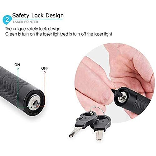 Rechargeable Laser Pointer Party Pen Disco Light 5 Mile 100Mw Light With Charger, Battery And Lock Key Laser Light Best Diwali Gift For Boys (Green 301, 1 Pcs, Metal) - Led