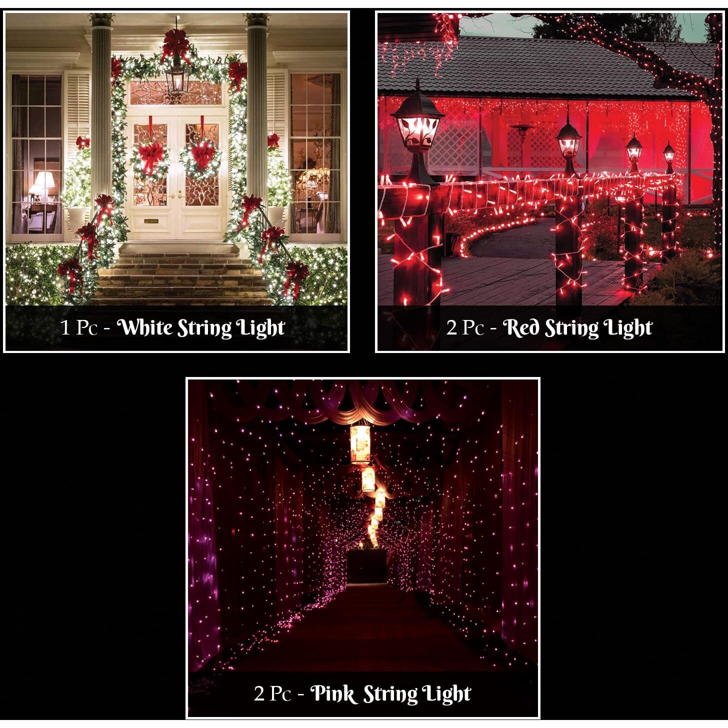 Lexton Love Combo of 2Pcs Red, 2Pcs Pink & 1Pcs White 40ft String Light | Decoration Lighting Bulbs Ladi for Diwali, Christmas, Eid, Birthday, Wedding | Suitable Indoor & Outdoor(Set of 5)
