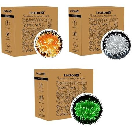 Lexton Freedom Combo of 1Pcs Green, 1Pcs White & 1Pcs Orange 40ft String Light | Decoration Light Bulbs for Diwali, Christmas, Eid, Independence Day, Republic Day | Indoor & Outdoor Use(Set of 3)