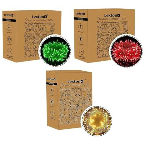 Lexton Traffic Combo of 1Pcs Red, 1Pcs Green & 1Pcs Warm White 40ft String Light | Decoration Lighting Bulbs for Diwali, Christmas, Eid, Birthday, Wedding | Suitable Indoor & Outdoor(Set of 3)