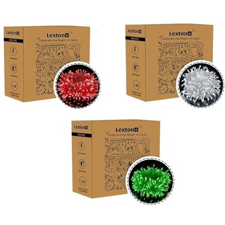 Lexton Christmas Combos of 1Pcs Red, 1Pcs Green & 1Pcs White 40ft String Light | Decoration Lighting Bulbs Ladi for Diwali, Christmas, Eid, Birthday, Wedding | Suitable Indoor & Outdoor(Set of 3)