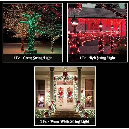 Lexton Christmas Combos of 1Pcs Red, 1Pcs Green & 1Pcs White 40ft String Light | Decoration Lighting Bulbs Ladi for Diwali, Christmas, Eid, Birthday, Wedding | Suitable Indoor & Outdoor(Set of 3)