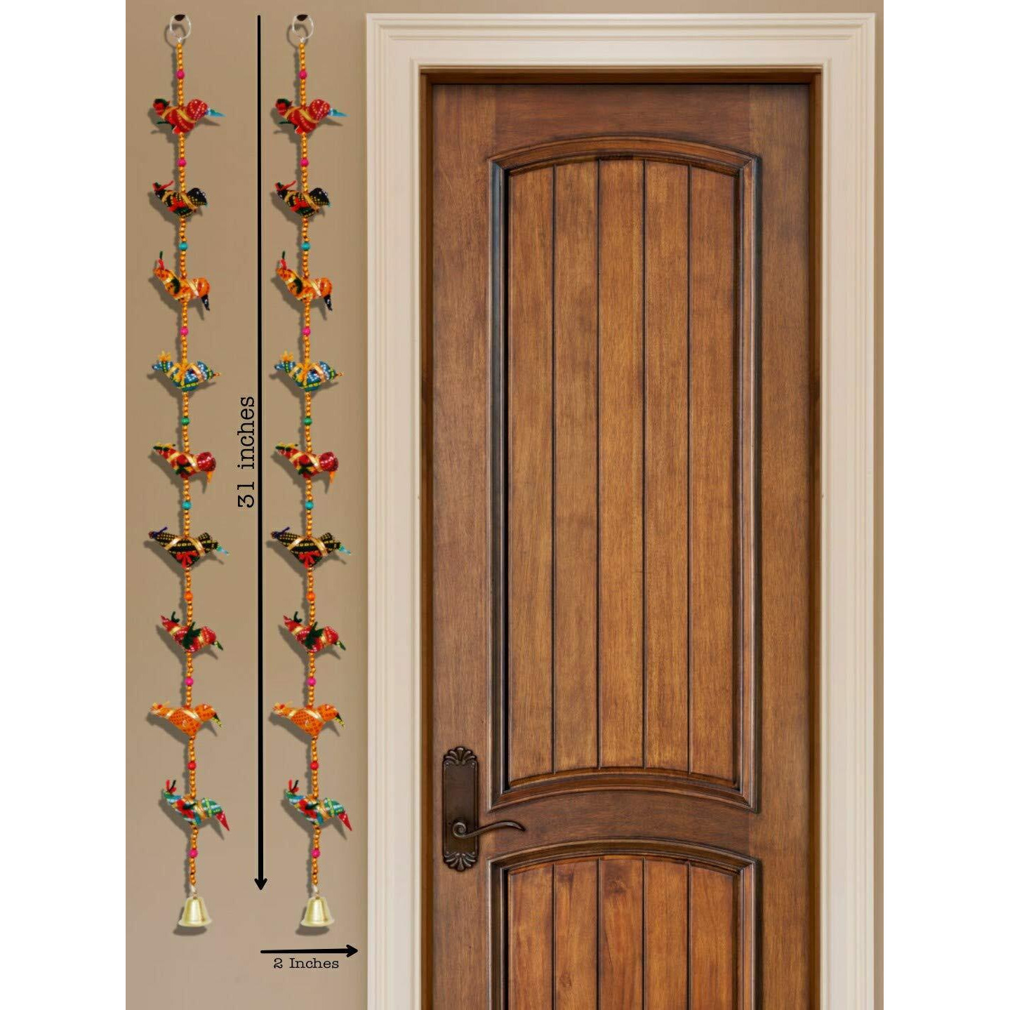 JH Gallery Bird Bells Wall Decor Hanging | Handmade Recycled Material Wall Hanging Home Decor/Home Furnishing/Diwali Gift/Corporate Gift (2 Lines)