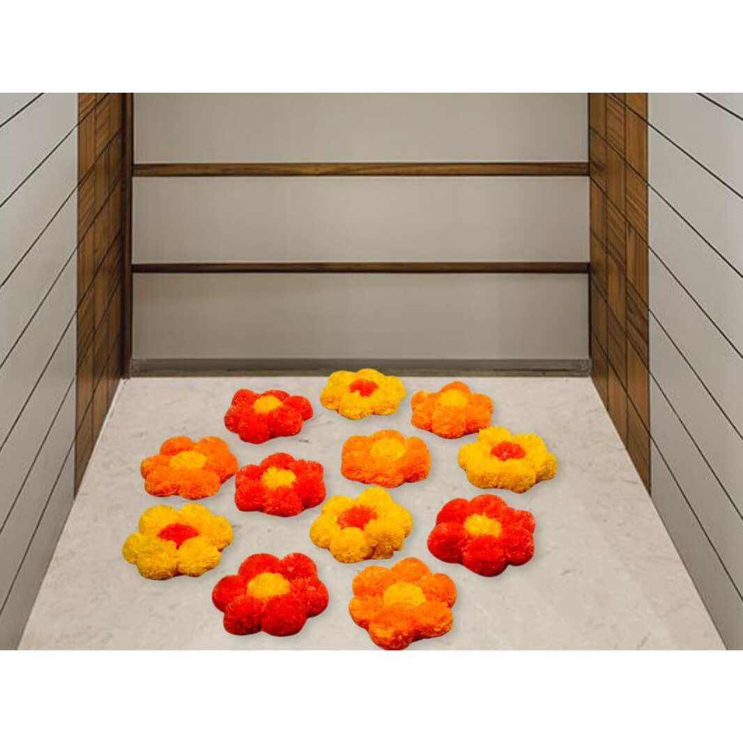 JH Gallery Artificial Marigold Flowers Handmade Rangoli Set Decoration Home Decor - Home and Pooja Room Decorative | Floor Mats, Diwali Festive Indoor Outdoor Decor | House Warming Floor Decor