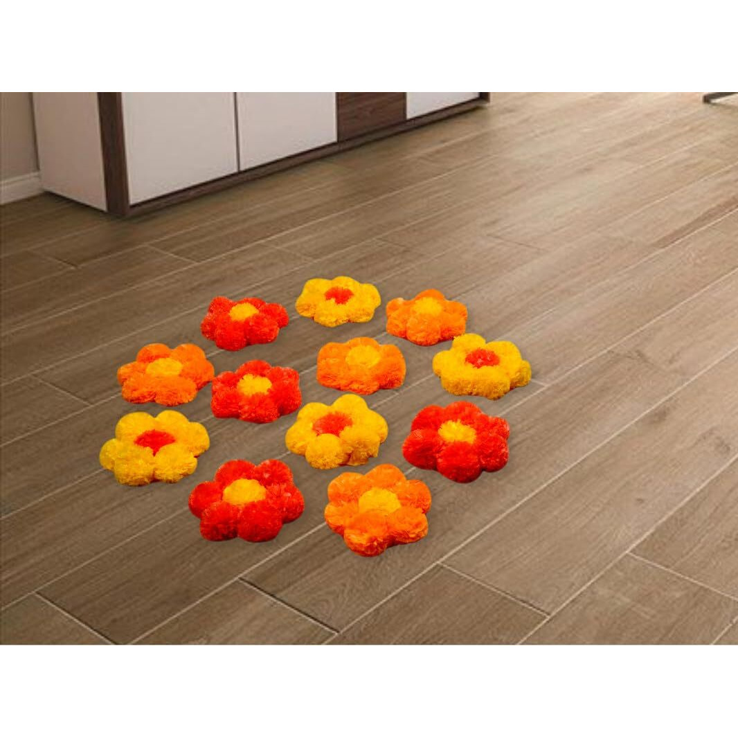 JH Gallery Artificial Marigold Flowers Handmade Rangoli Set Decoration Home Decor - Home and Pooja Room Decorative | Floor Mats, Diwali Festive Indoor Outdoor Decor | House Warming Floor Decor