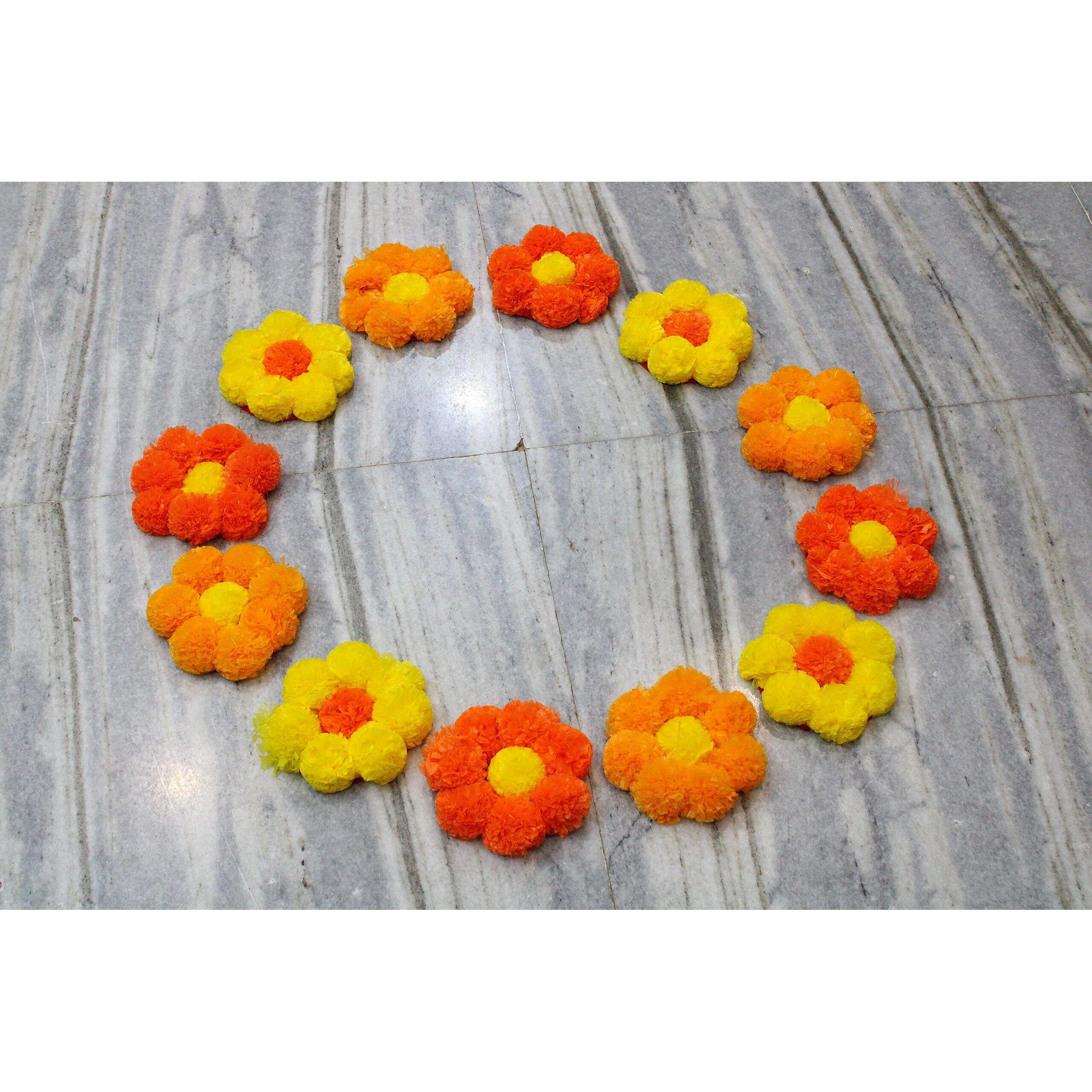 JH Gallery Artificial Marigold Flowers Handmade Rangoli Set Decoration Home Decor - Home and Pooja Room Decorative | Floor Mats, Diwali Festive Indoor Outdoor Decor | House Warming Floor Decor