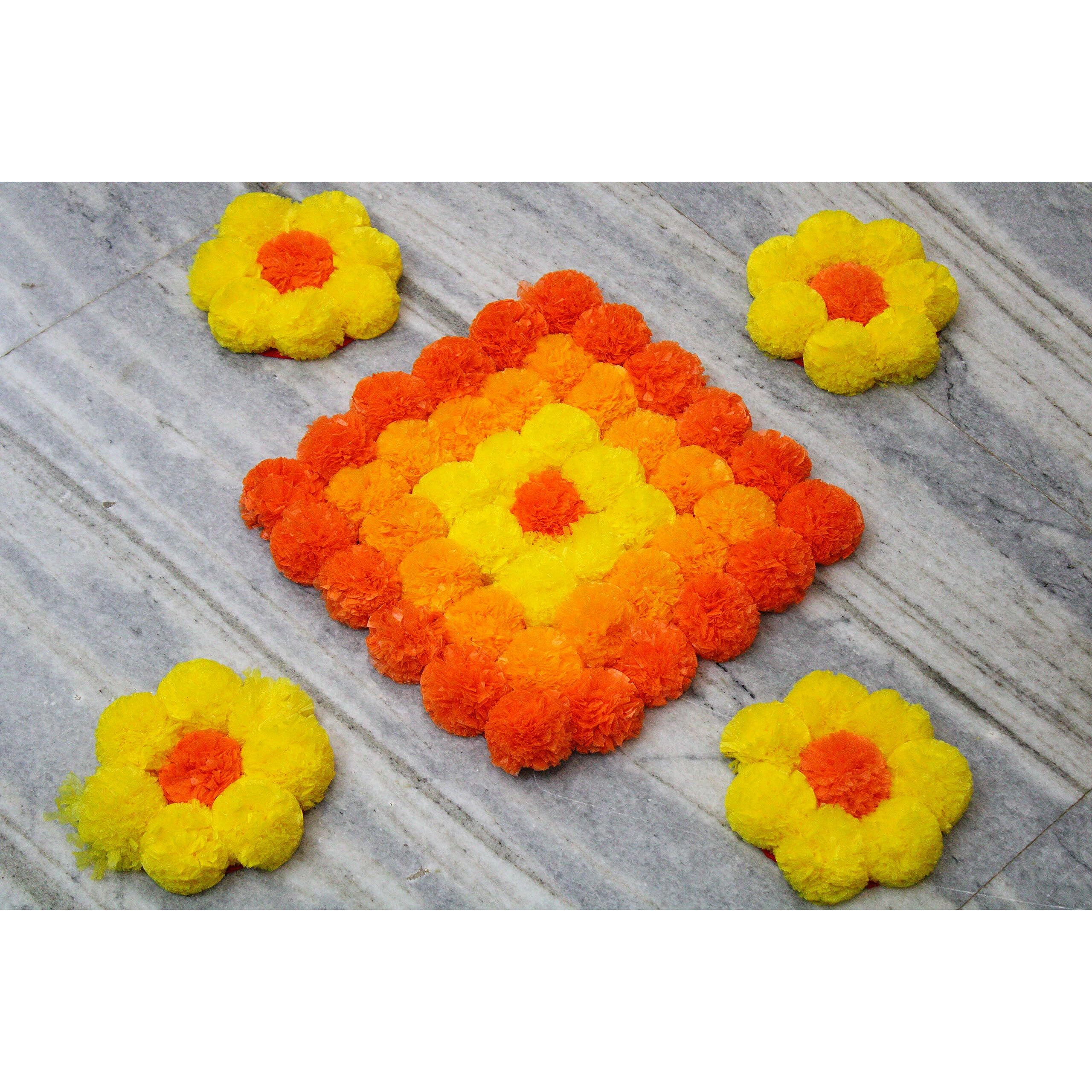 JH Gallery Handmade Artificial Marigold Flowers Rangoli Set Decoration Home Decor - Home and Pooja Room Decorative | Floor Mats, Diwali Festive Indoor Outdoor Decor | House Warming Floor Decor