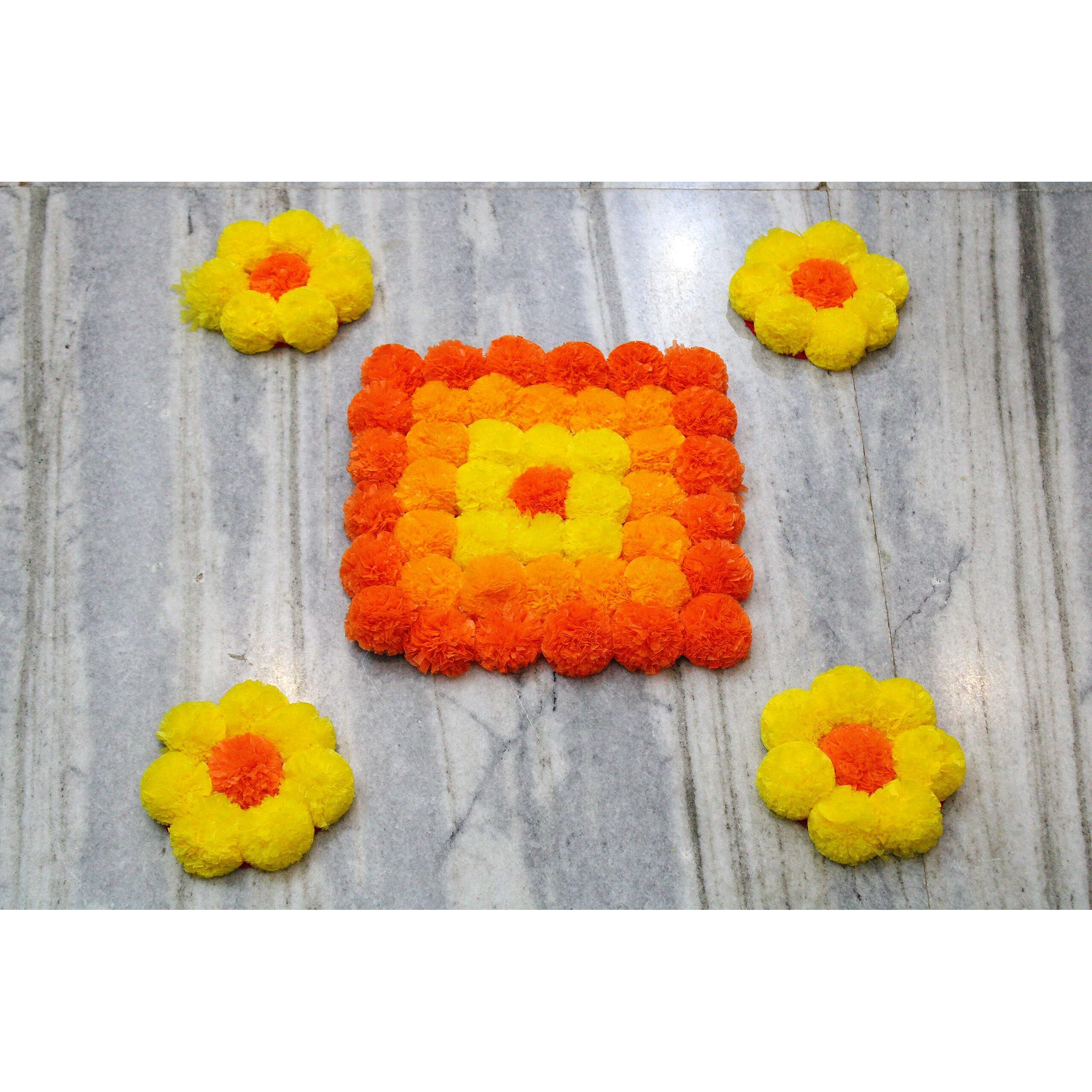 JH Gallery Handmade Artificial Marigold Flowers Rangoli Set Decoration Home Decor - Home and Pooja Room Decorative | Floor Mats, Diwali Festive Indoor Outdoor Decor | House Warming Floor Decor