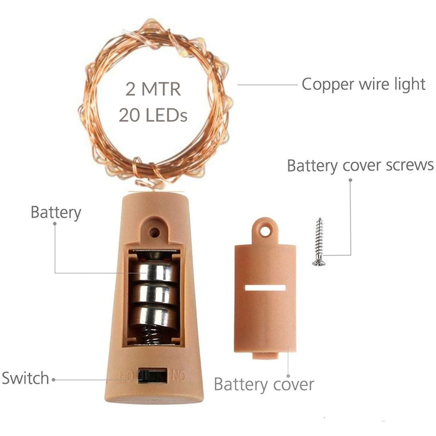 Lexton Cork Light | Bottle Light | Blue Copper String Light | Cork String Light | for Valentines Day, Room dcor, Birthdays, Party,Diwali | Pack of 1