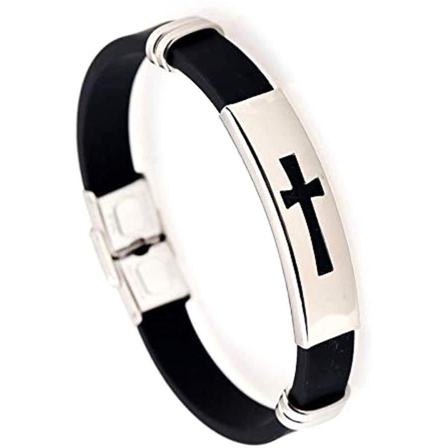 University Trendz 100% Pvc Leather christian cross bracelet Wrist Band Strand for Boys Men Diwali Gift
