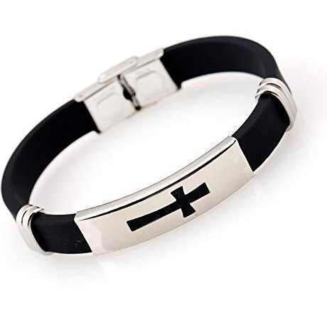 University Trendz 100% Pvc Leather christian cross bracelet Wrist Band Strand for Boys Men Diwali Gift