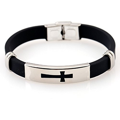 University Trendz 100% Pvc Leather christian cross bracelet Wrist Band Strand for Boys Men Diwali Gift