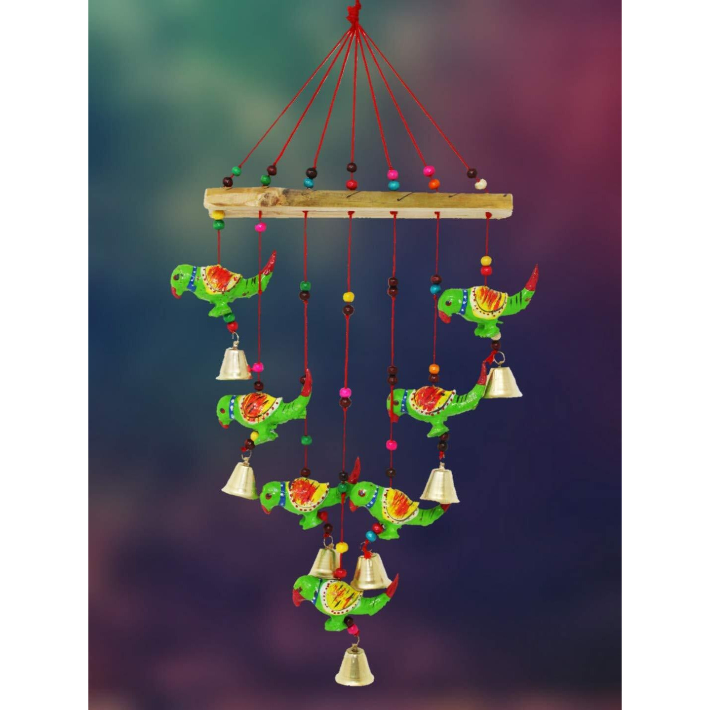 JH Gallery Handcrafted Rajasthani Wind Chime Door/Wall Hanging Decorative Showpiece/Wall Hanging/Home Dcor/Home Furnishing/Diwali Gift/Corporate Gift (Green Parrot)