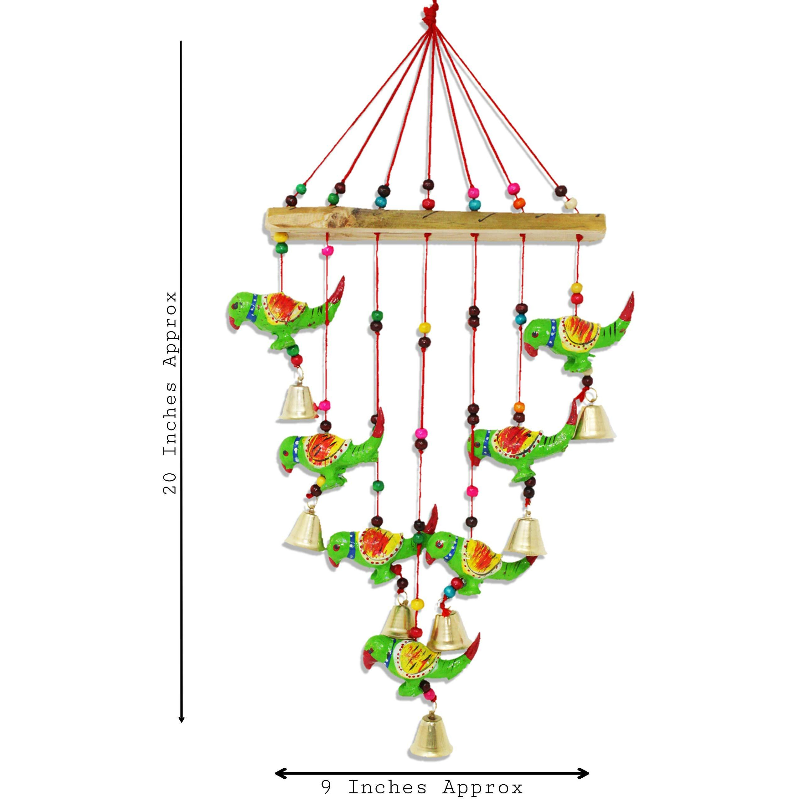 JH Gallery Handcrafted Rajasthani Wind Chime Door/Wall Hanging Decorative Showpiece/Wall Hanging/Home Dcor/Home Furnishing/Diwali Gift/Corporate Gift (Green Parrot)