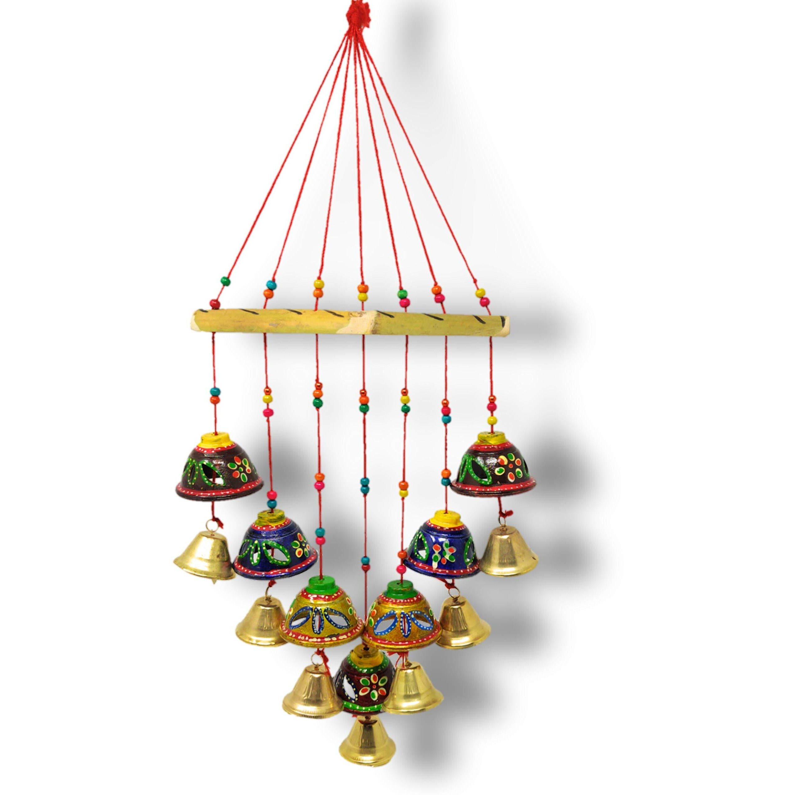 JH Gallery Handcrafted Rajasthani Wind Chime Door/Wall Hanging Decorative Showpiece/Wall Hanging/Home Decor/Home Furnishing/Diwali Gift/Corporate Gift (Colored Bell N)