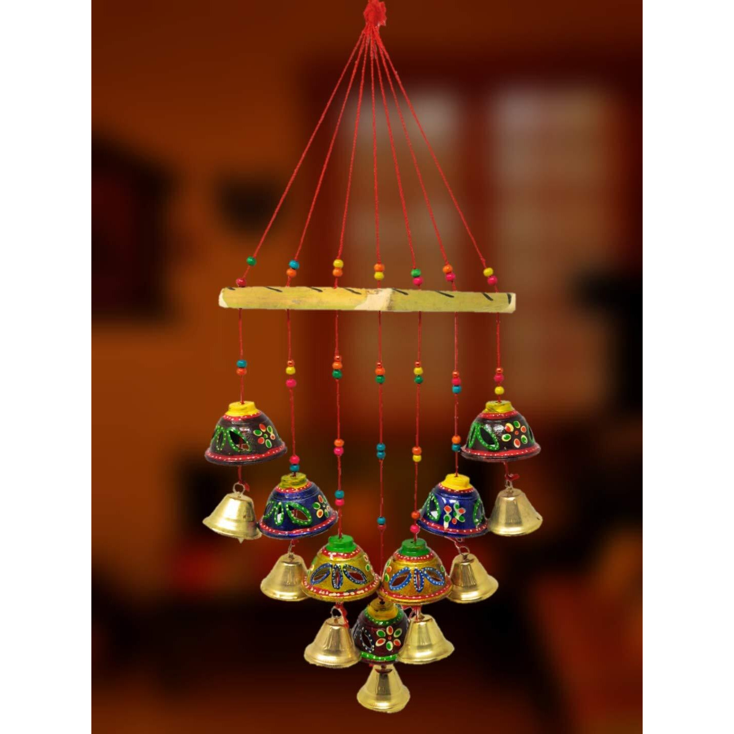 JH Gallery Handcrafted Rajasthani Wind Chime Door/Wall Hanging Decorative Showpiece/Wall Hanging/Home Decor/Home Furnishing/Diwali Gift/Corporate Gift (Colored Bell N)