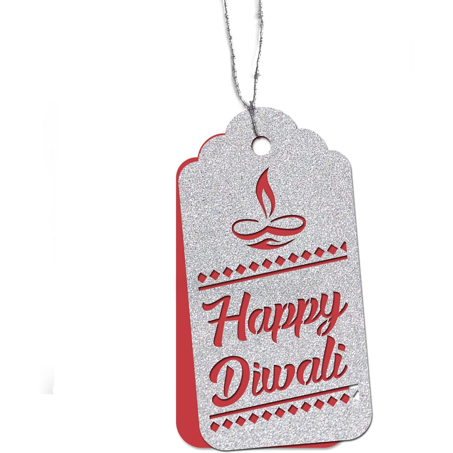 SVM CRAFT Ethnic Design Happy Diwali Gift Tags -Silver Glitter Gift Tags for Gift Packaging, for Return Gift - (Pack of 20)