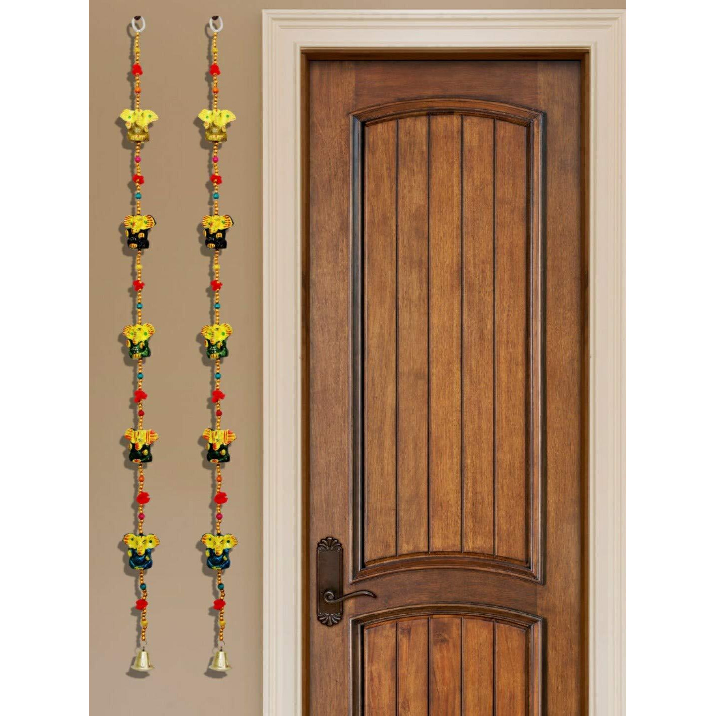 JH Gallery Ganesha Bells Wall Decor Hanging | Handmade Recycled Material Wall Hanging Home Decor/Home Furnishing/Diwali Gift/Corporate Gift (2 Lines)