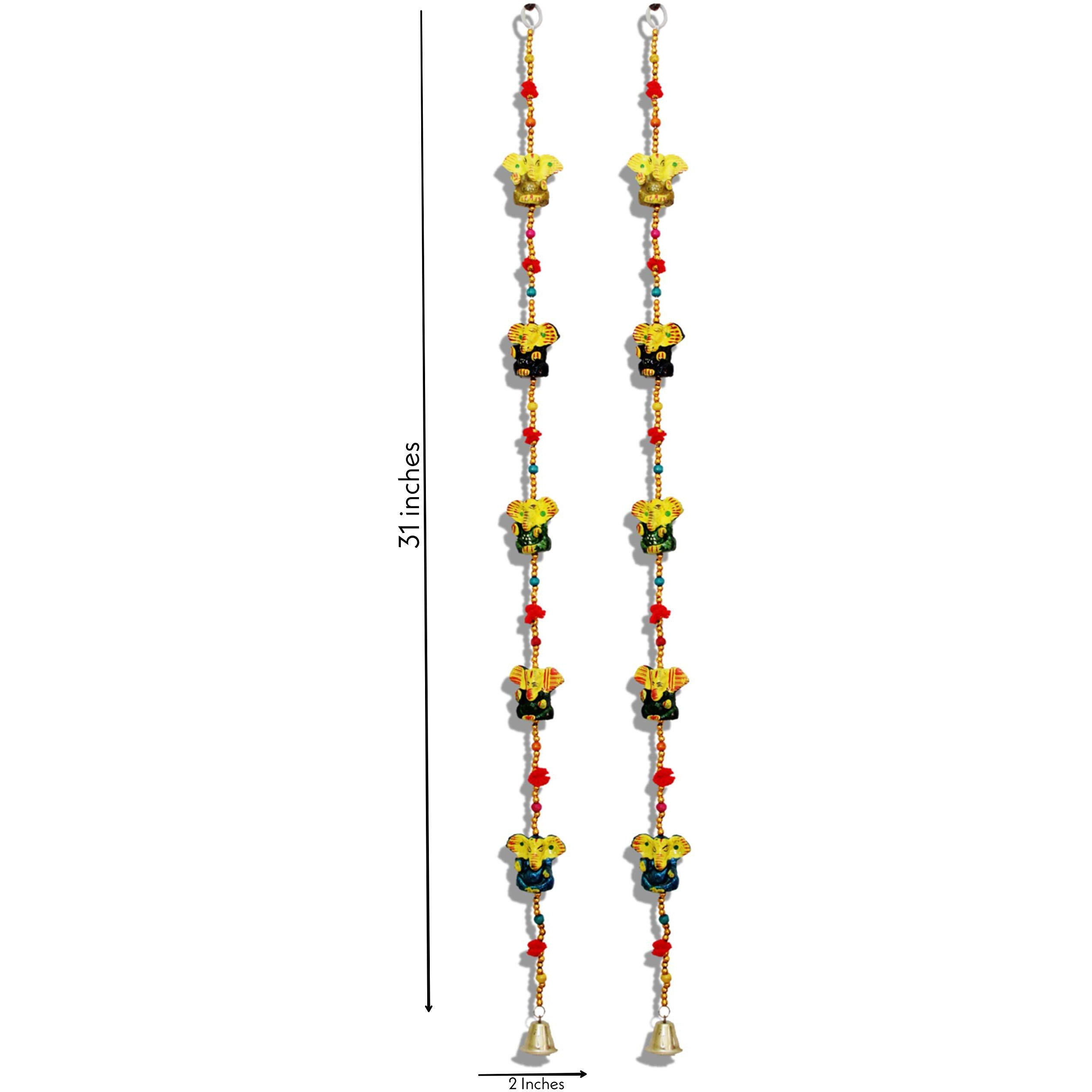 JH Gallery Ganesha Bells Wall Decor Hanging | Handmade Recycled Material Wall Hanging Home Decor/Home Furnishing/Diwali Gift/Corporate Gift (2 Lines)