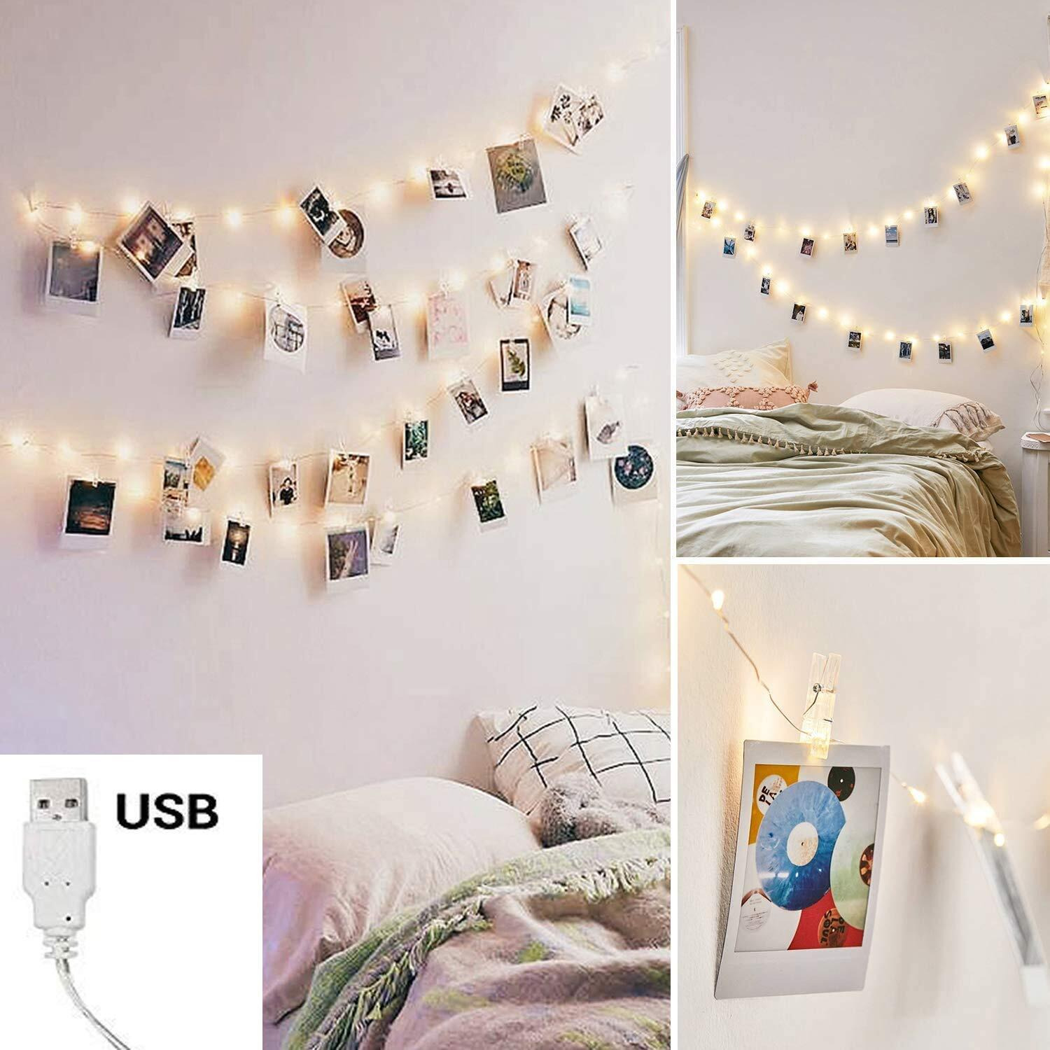 Lexton 10 Pcs Photo Clips String Light USB Operated Diwali Christmas Wedding Festival Decoration Light (Warm White) (Warm White)