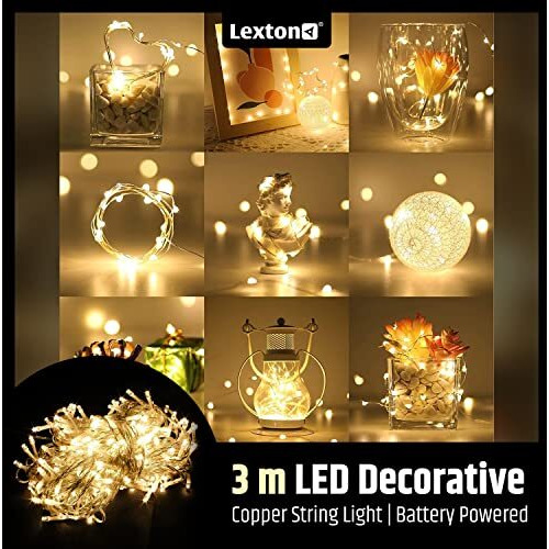 Lexton 3 Meter Copper String Light | Battery Powered | 3 m | Warm White | for Indoor & Outdoor Decorations, Diwali, Christmas, Wedding, Party, Lawn