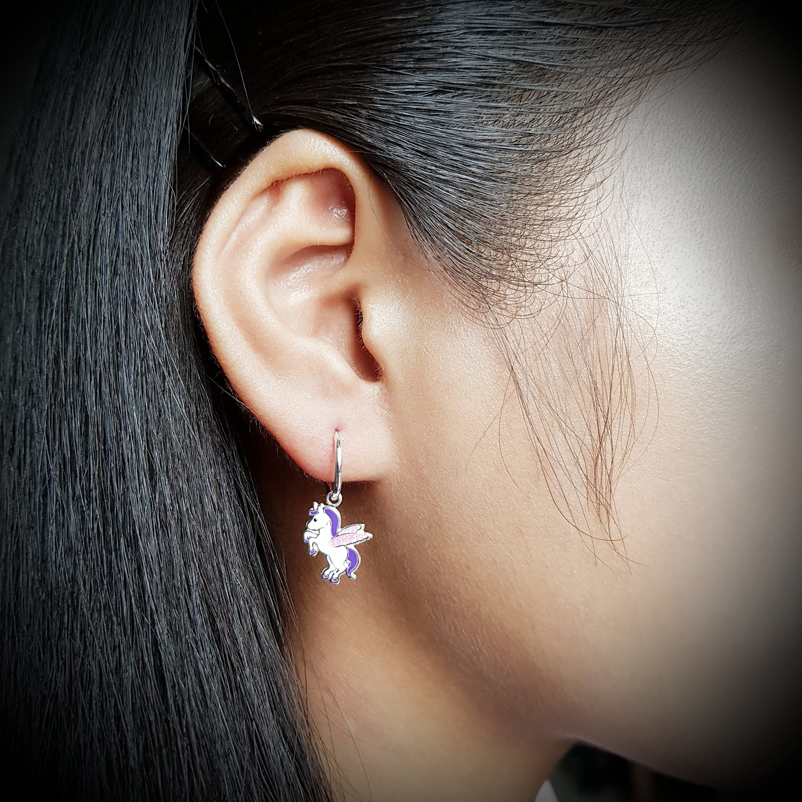 Aww So Cute 925 Sterling Silver Hypoallergenic Unicorn Hoop Earrings for Babies, Kids & Girls | Diwali Gift/Birthday Gift | Comes in a Gift Box | 925 Stamped with Certificate of Authenticity | ER1695
