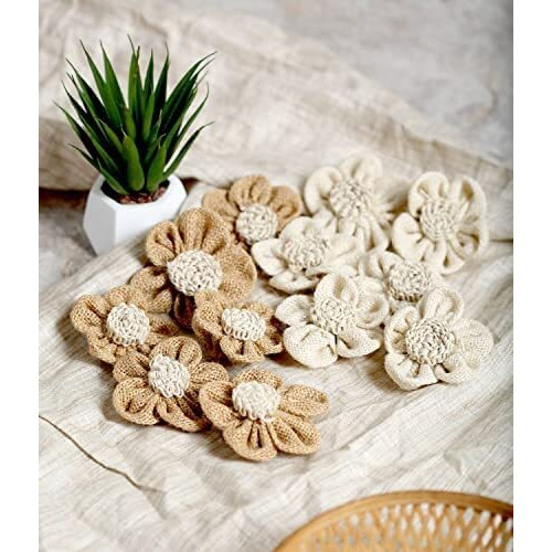 SATYAM KRAFT 12 Pcs Handmade Burlap Canvas Fabric Flowers Perfect for Home Decoration, Gift, Mandir Pooja Table, Cake Decor, Bouquet Making, Backdrop, DIY Art Craft, Diwali Items Material