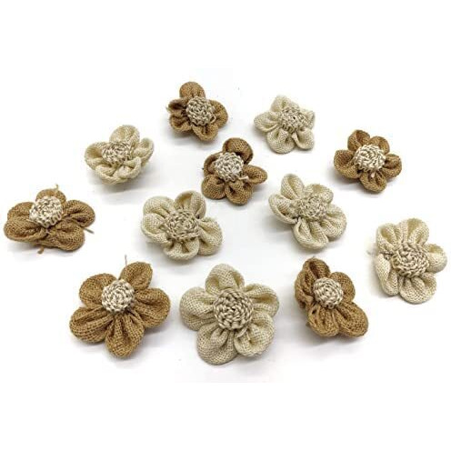 SATYAM KRAFT 12 Pcs Handmade Burlap Canvas Fabric Flowers Perfect for Home Decoration, Gift, Mandir Pooja Table, Cake Decor, Bouquet Making, Backdrop, DIY Art Craft, Diwali Items Material