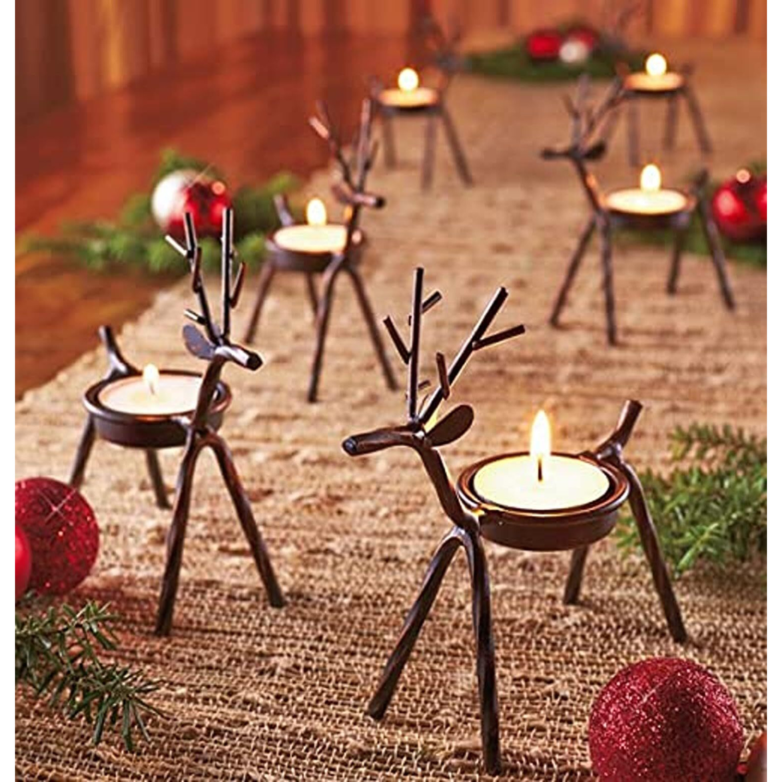 The Purple Tree Cast Iron Christmas Reindeer Tealight Holder, (Pack of 2), Christmas Candle Holder, Diwali Candle Holder, tealight Holder, Diwali Gift, Best Gift for Diwali Decor, Diwali Decoration,