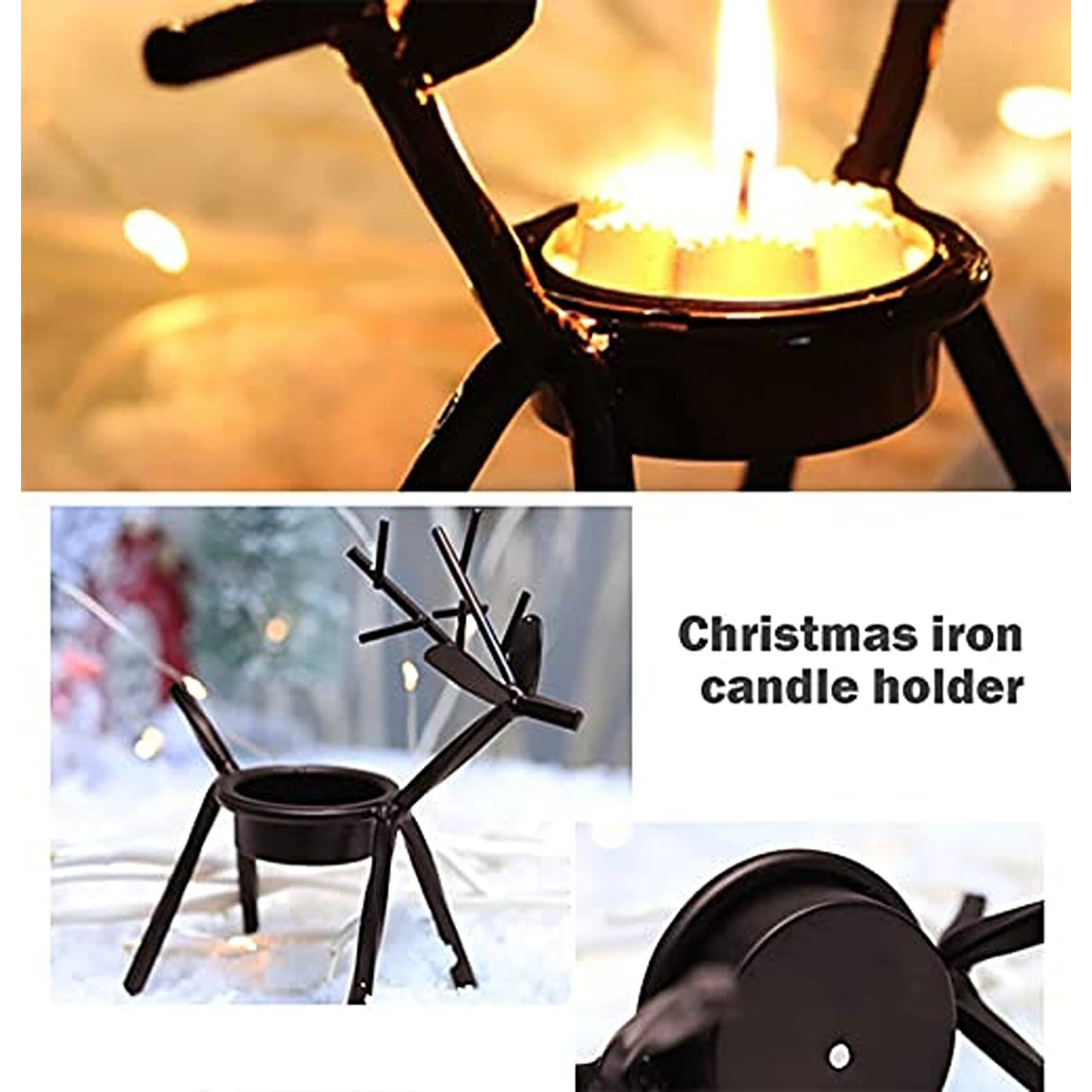 The Purple Tree Cast Iron Christmas Reindeer Tealight Holder, (Pack of 2), Christmas Candle Holder, Diwali Candle Holder, tealight Holder, Diwali Gift, Best Gift for Diwali Decor, Diwali Decoration,