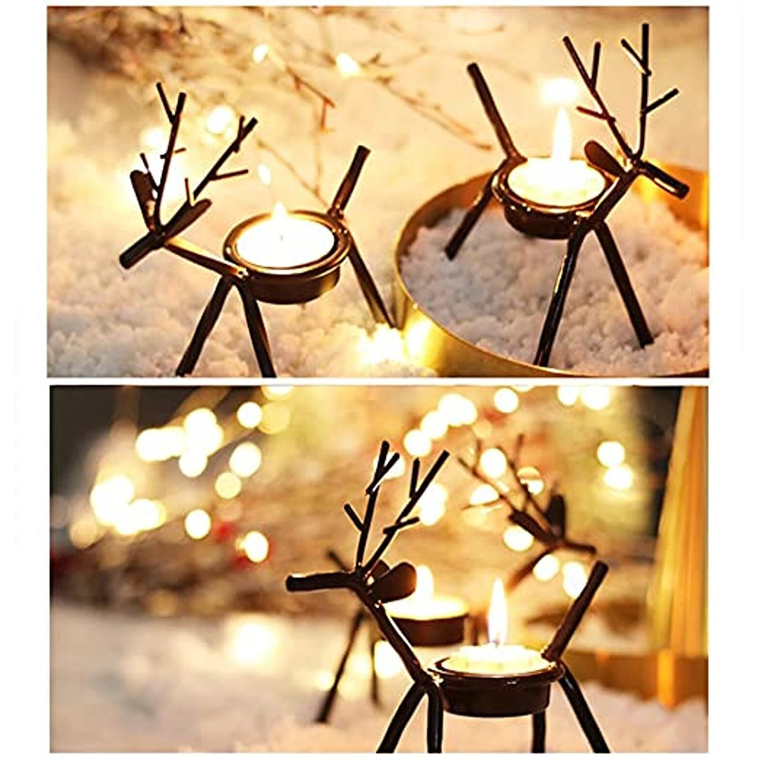 The Purple Tree Cast Iron Christmas Reindeer Tealight Holder, (Pack of 2), Christmas Candle Holder, Diwali Candle Holder, tealight Holder, Diwali Gift, Best Gift for Diwali Decor, Diwali Decoration,
