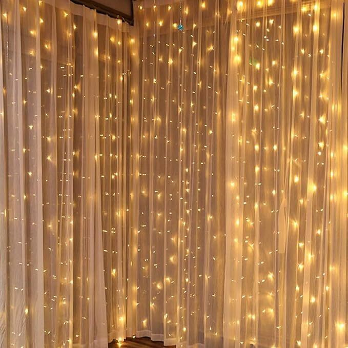 Lexton Combo 190 Led 9.8 Feet Curtain Lights & 2 - Piece 40 Feet LED Decorative String Light & 6 Big Star 6 Small Star Light for Festivals Home Decoration Diwali Christmas, Wedding (Warm White)