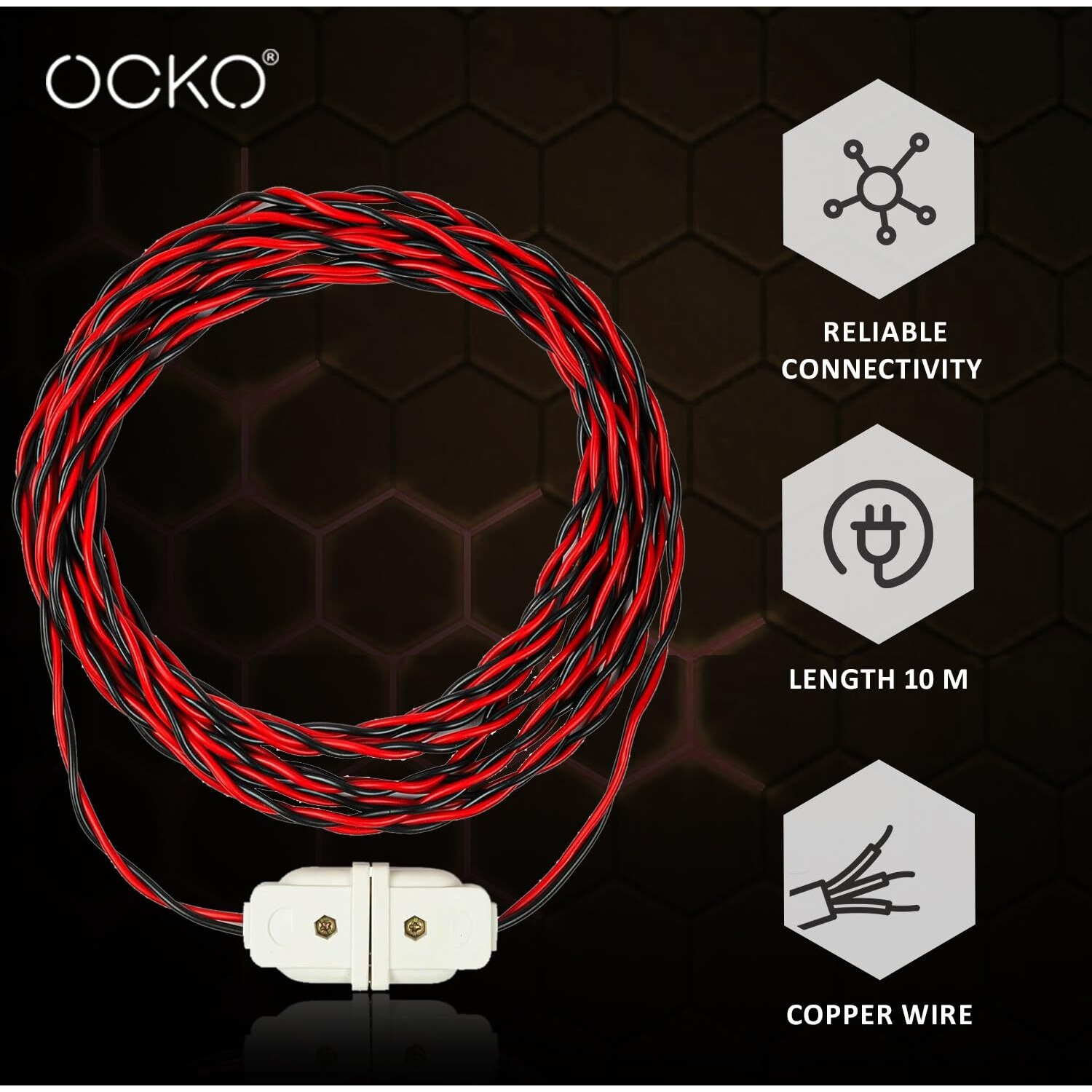Ocko Flexible Twisted Wire Male-Female Socket Plug | Copper Wire with 2 Pin Plug | Flat Wire, Extension Cord for Multipurpose Use, Festive Decorations, Diwali, Christmas, etc (10m, Multicolor)
