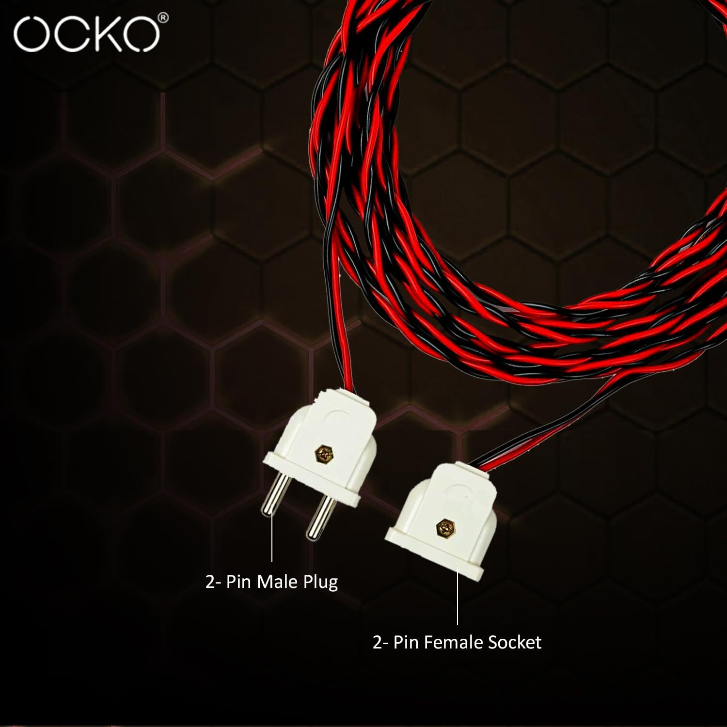 Ocko Flexible Twisted Wire Male-Female Socket Plug | Copper Wire with 2 Pin Plug | Flat Wire, Extension Cord for Multipurpose Use, Festive Decorations, Diwali, Christmas, etc (10m, Multicolor)
