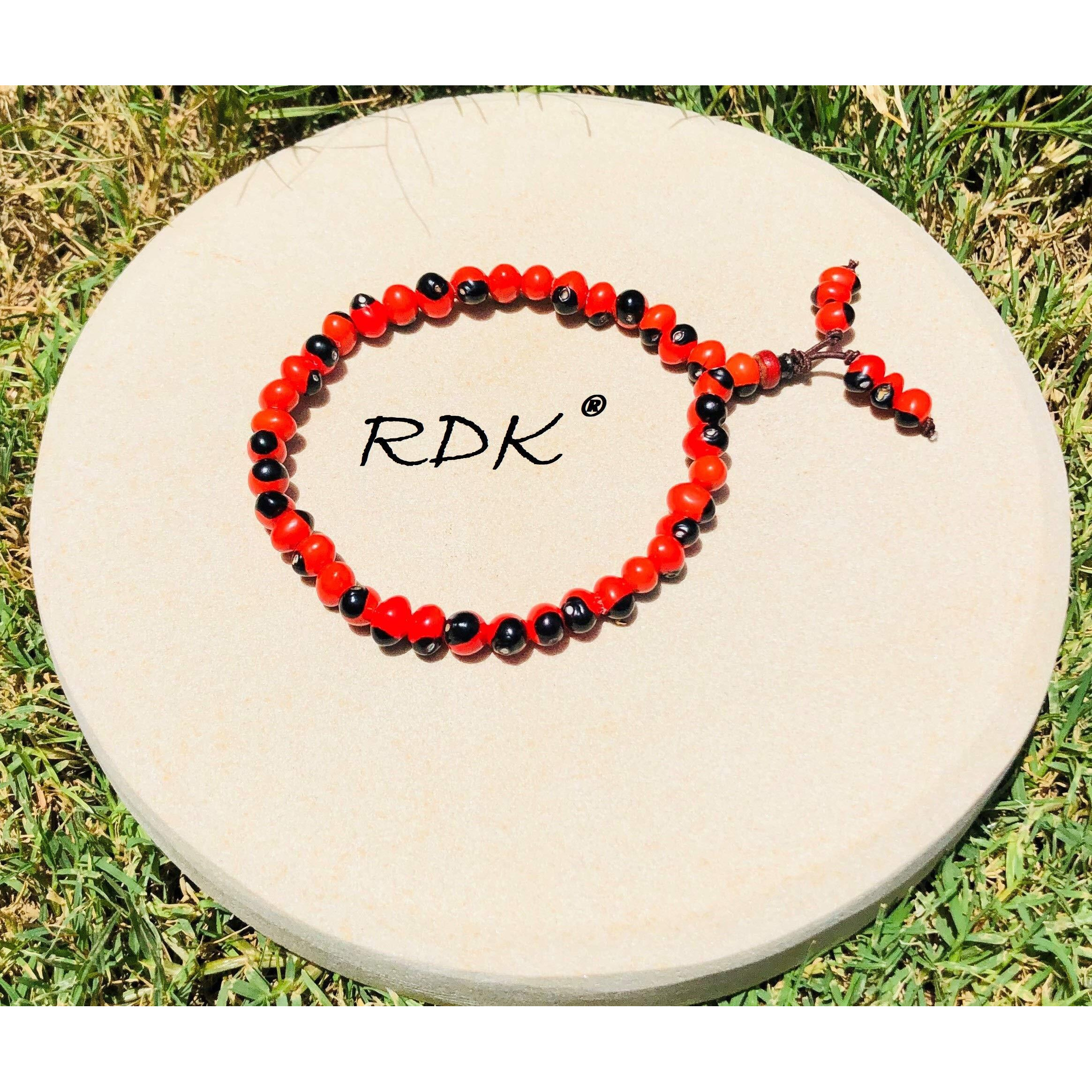 RDK Natural Red Chirmi/Gunja Ratti Bracelet (40 Beads With 6 Mini Bead) Chirmi Gunja Seeds for Lakshmi Upasana, Diwali Pooja Wealth Beads, Fang-sue, Vastu, Poojan Samagri