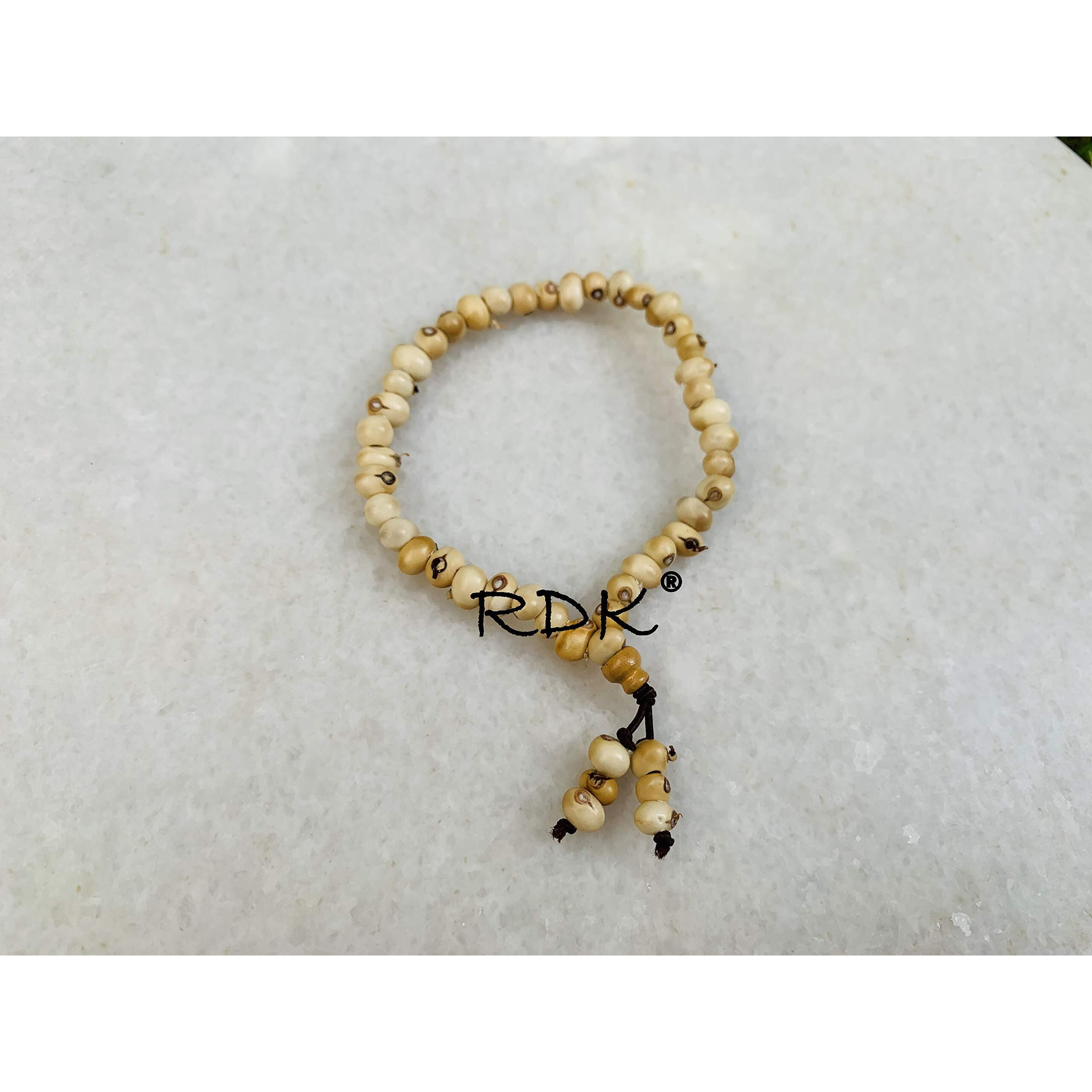 RDK Natural White Gunja/Chirmi Seed Bracelet (40 Beads With 6 Mini Bead) Chirmi Gunja Seeds for Lakshmi Upasana Diwali Pooja Wealth Beads Fang-sue Vastu (White Gunja Bracelet)