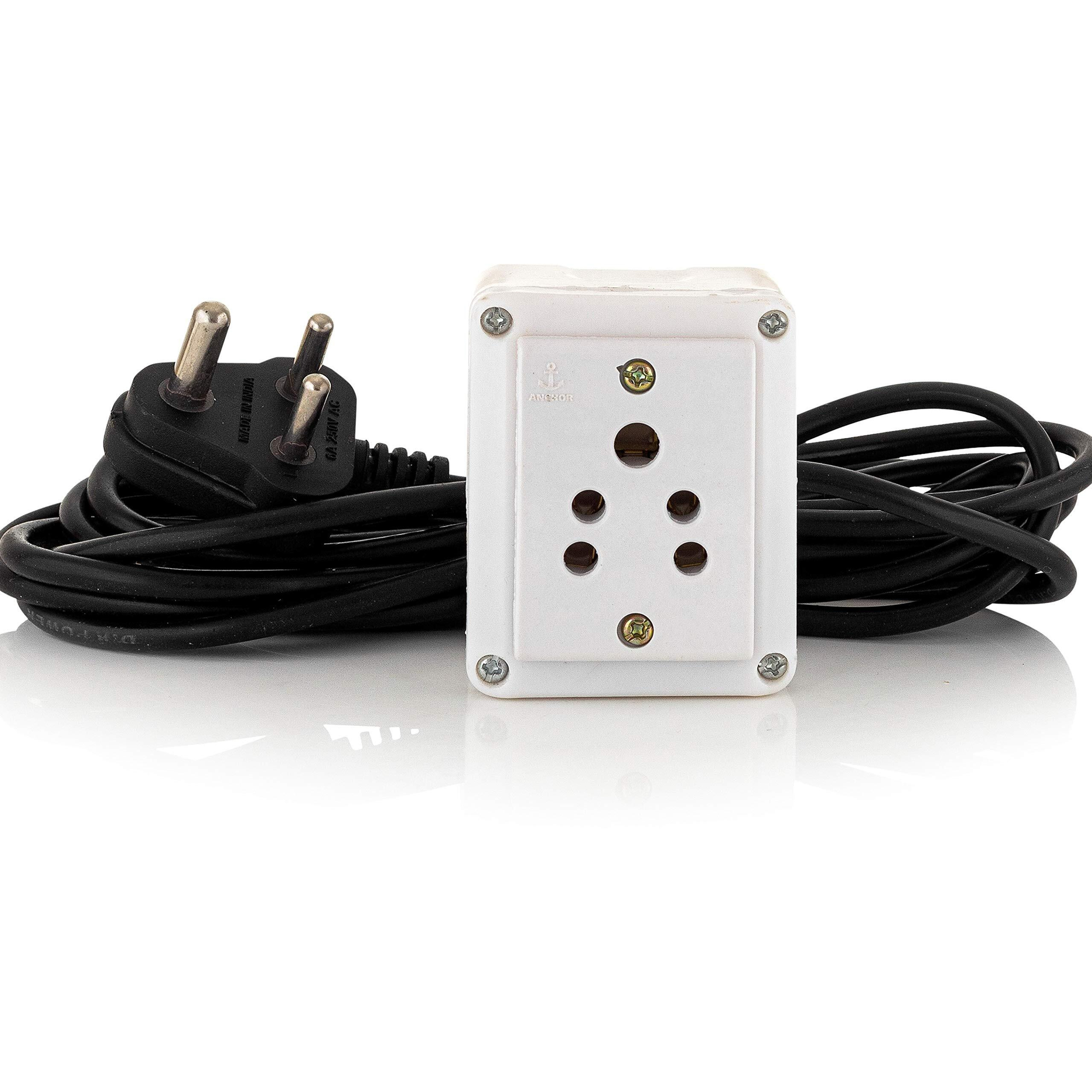 HI PLASST PINS N PLUGS Hi-Plasst Single Socket Extension Switch Board With Long Wire, 4Yard And 6A 3-Pin Top Plug & 3Pin Multiplug For Diwali Lights Balcony Dcor (Only Socket),230Volts