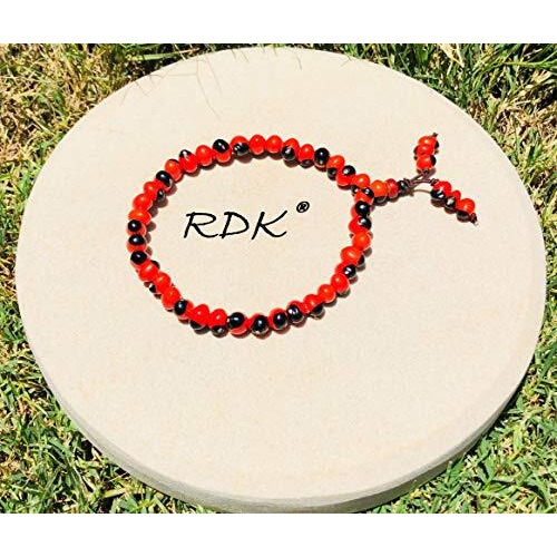 RDK Natural Red Chirmi/Gunja Ratti Bracelet (40 Beads With 6 Mini Bead) Lakshmi Upasana, Diwali Pooja Wealth Beads, Fang-sue, Vastu, Poojan Samagri (Pack of 2)
