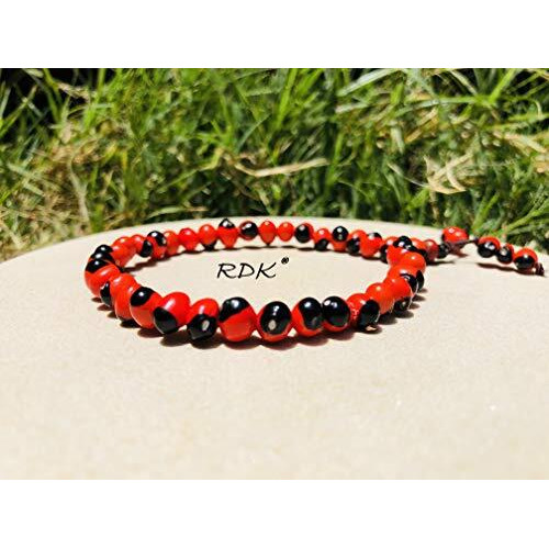 RDK Natural Red Chirmi/Gunja Ratti Bracelet (40 Beads With 6 Mini Bead) Lakshmi Upasana, Diwali Pooja Wealth Beads, Fang-sue, Vastu, Poojan Samagri (Pack of 2)