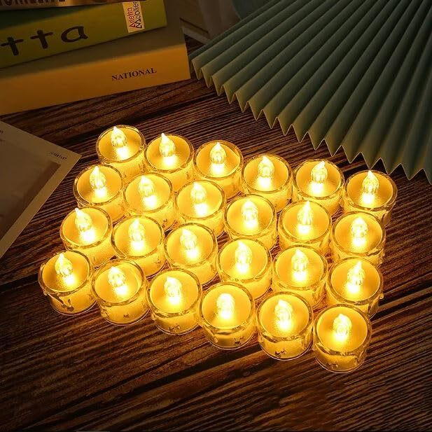 True Decor 36PC Acrylic Flameless & Smokeless Melted Design Crystal LED Candles for Home Decoration||LED Tealight Candles for Christmas & Diwali Pack of 36 (Yellow)