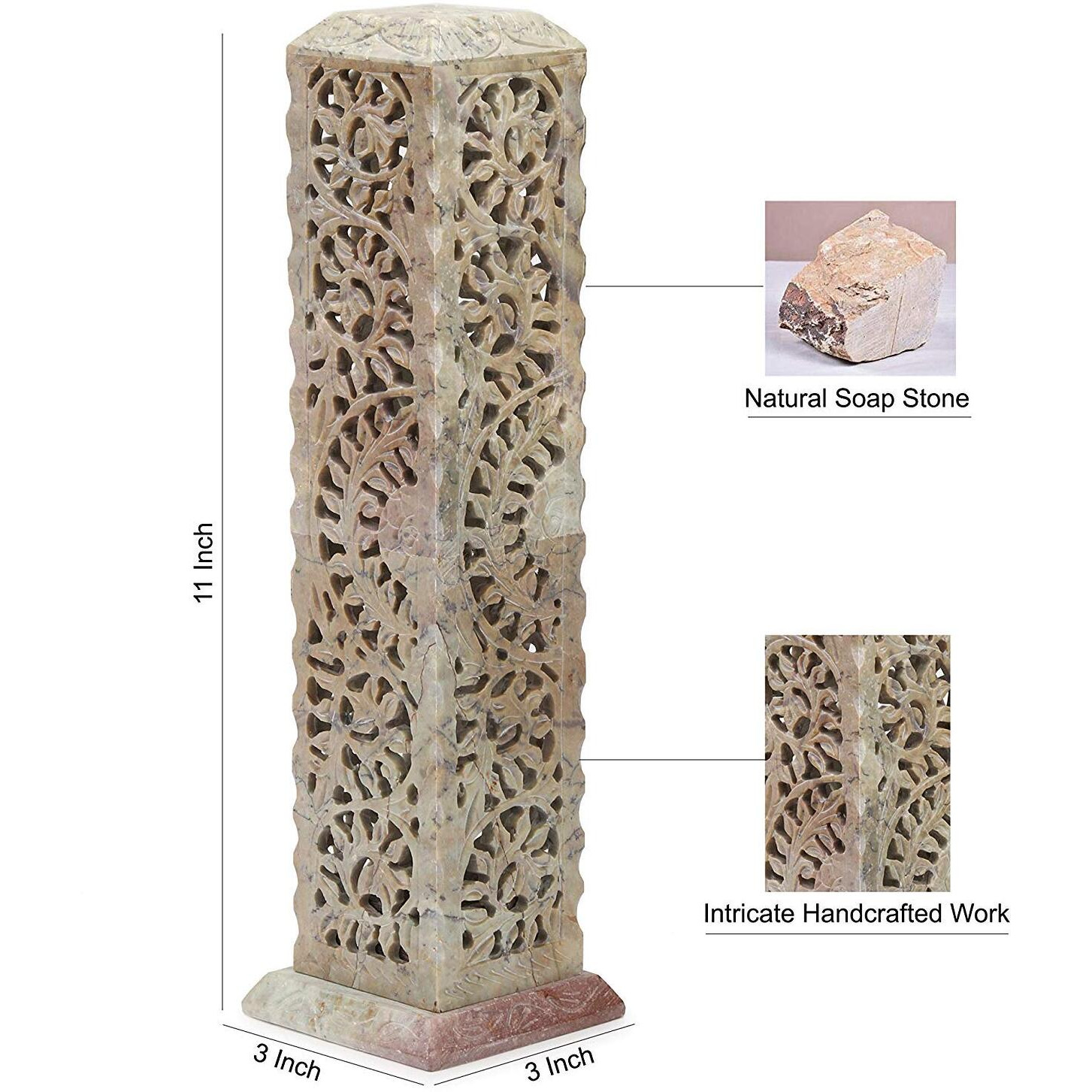KC KULLICRAFT Handcrafted Soapstone Marble Work Incense Holder Tea Light Candle Holder Diffuser Agarbaati Stands (Free 6 Incense Sticks White Musk Fragnance)
