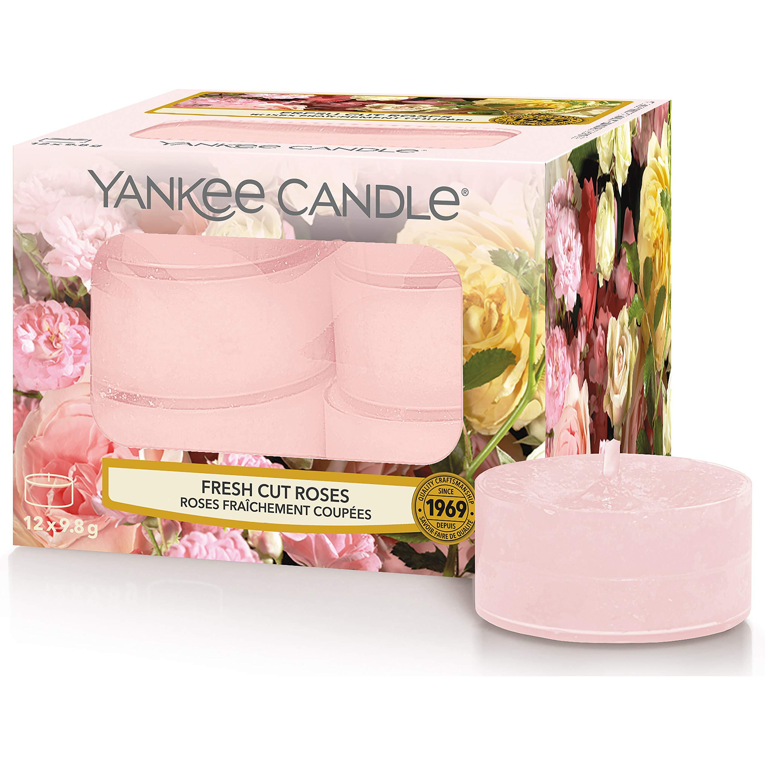 Yankee Candle Fresh Cut Roses Tea Light Candle (8.31 cm x 8.31 cm x 5.99, Pink, Set of 12)