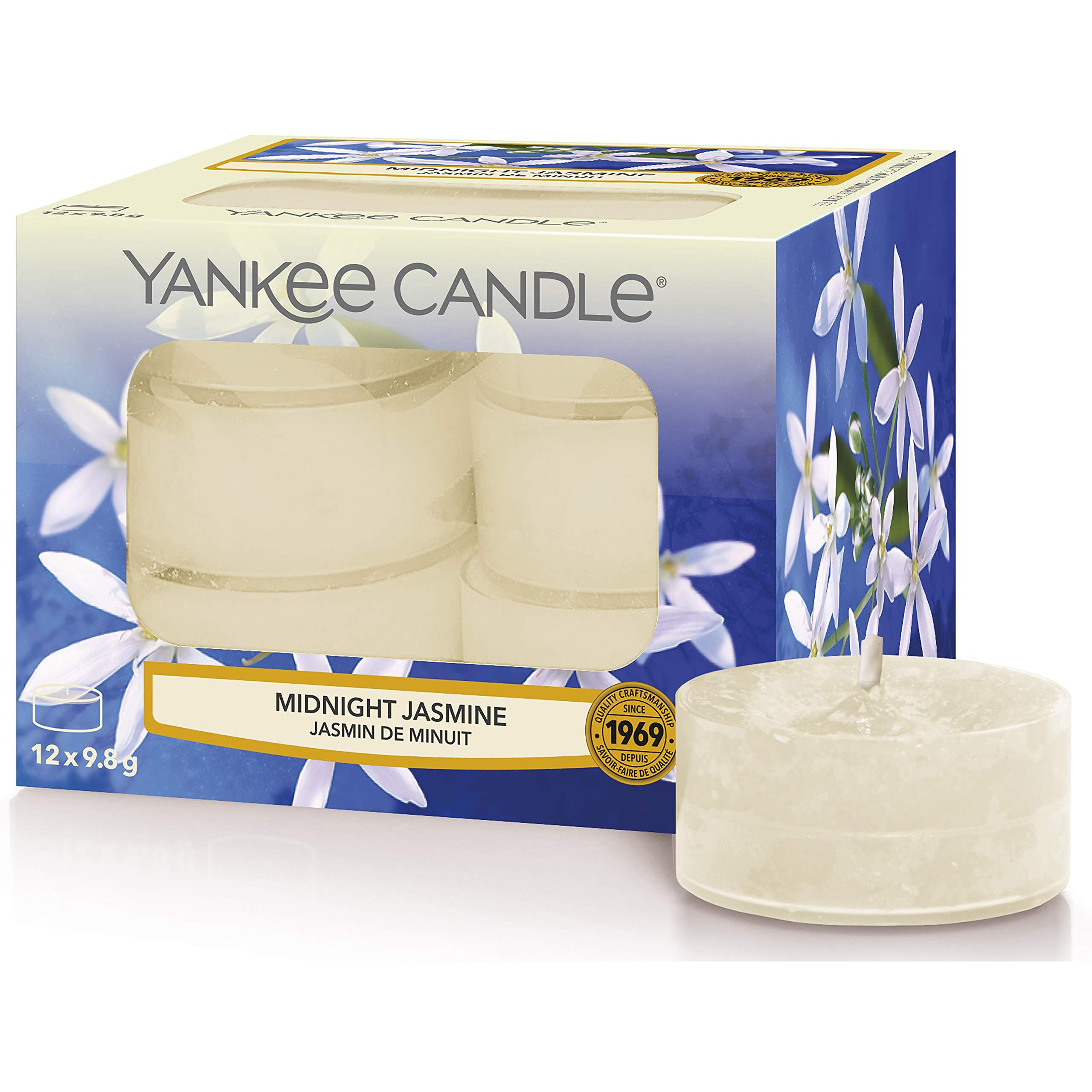Yankee Midnight Jasmine Tea Light Candle (8.31 cm x 8.31 cm x 5.99, White, Set of 12)