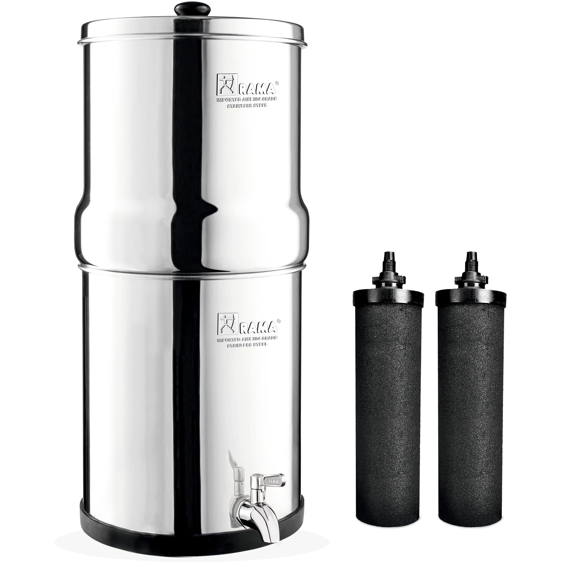 RAMA Gravity Water Filter, 12 Litre Storage (24 Litre Total Capacity) 304 High Grade Stainless Steel Water Purifier for Home, 10 Year Manufacturer Warranty with 2 Carbon Candle and Stainless Steel Tap