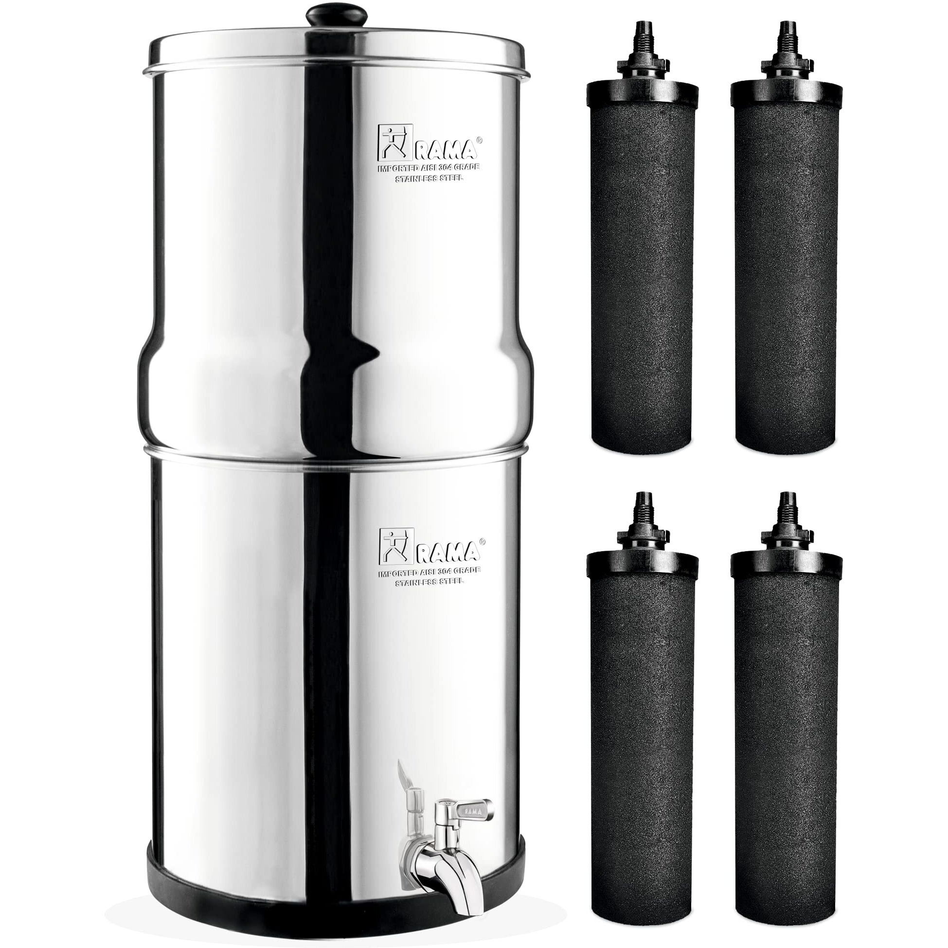 RAMA Gravity Water Filter, 12 Litre Storage (24 Litre Total Capacity) 304 High Grade Stainless Steel Water Purifier for Home, 10 Year Manufacturer Warranty with 4 Carbon Candle and Stainless Steel Tap