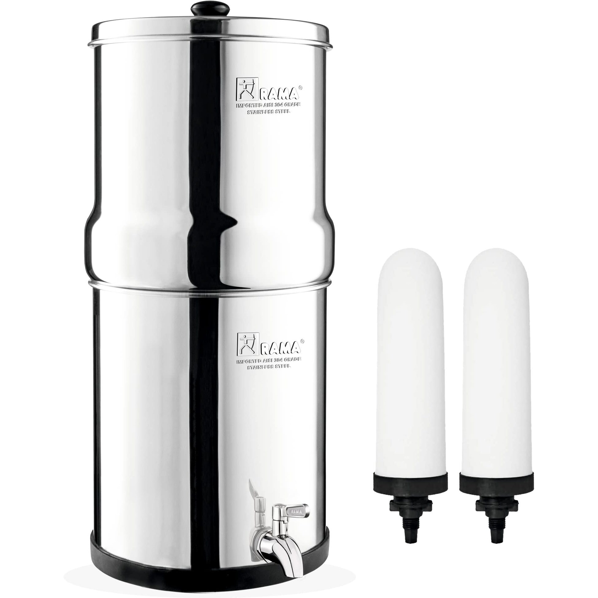 RAMA Gravity Water Filter, 12 Litre Storage (24 Litre Total Capacity) 304 Stainless Steel Water Purifier for Home, 10 Year Manufacturer Warranty with 2 Spirit Candle and Stainless Steel Tap