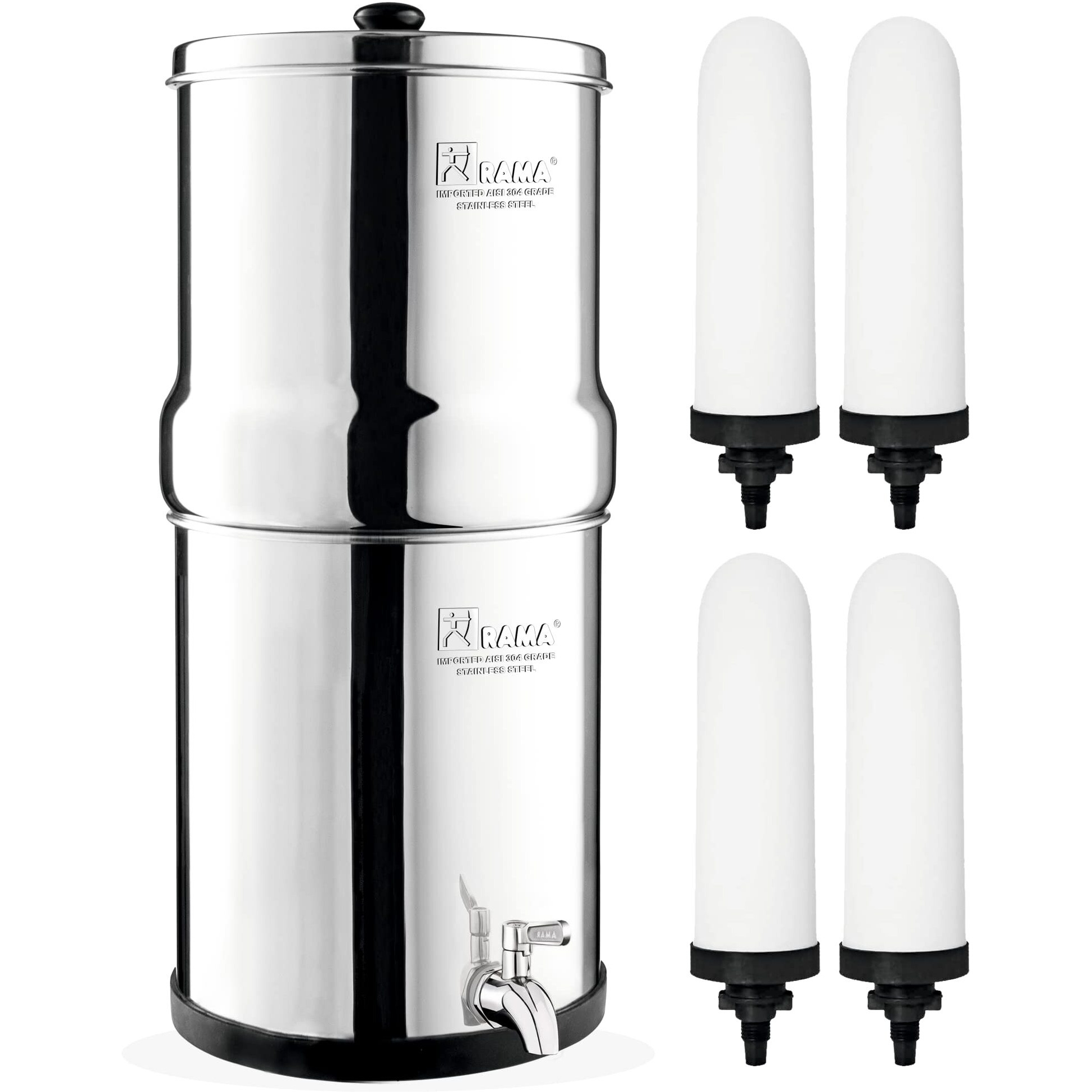 RAMA Gravity Water Filter, 12 Litre Storage (24 Litre Total Capacity) 304 High Grade Stainless Steel Water Purifier for Home, 10 Year Manufacturer Warranty with 4 Spirit Candle and Stainless Steel Tap