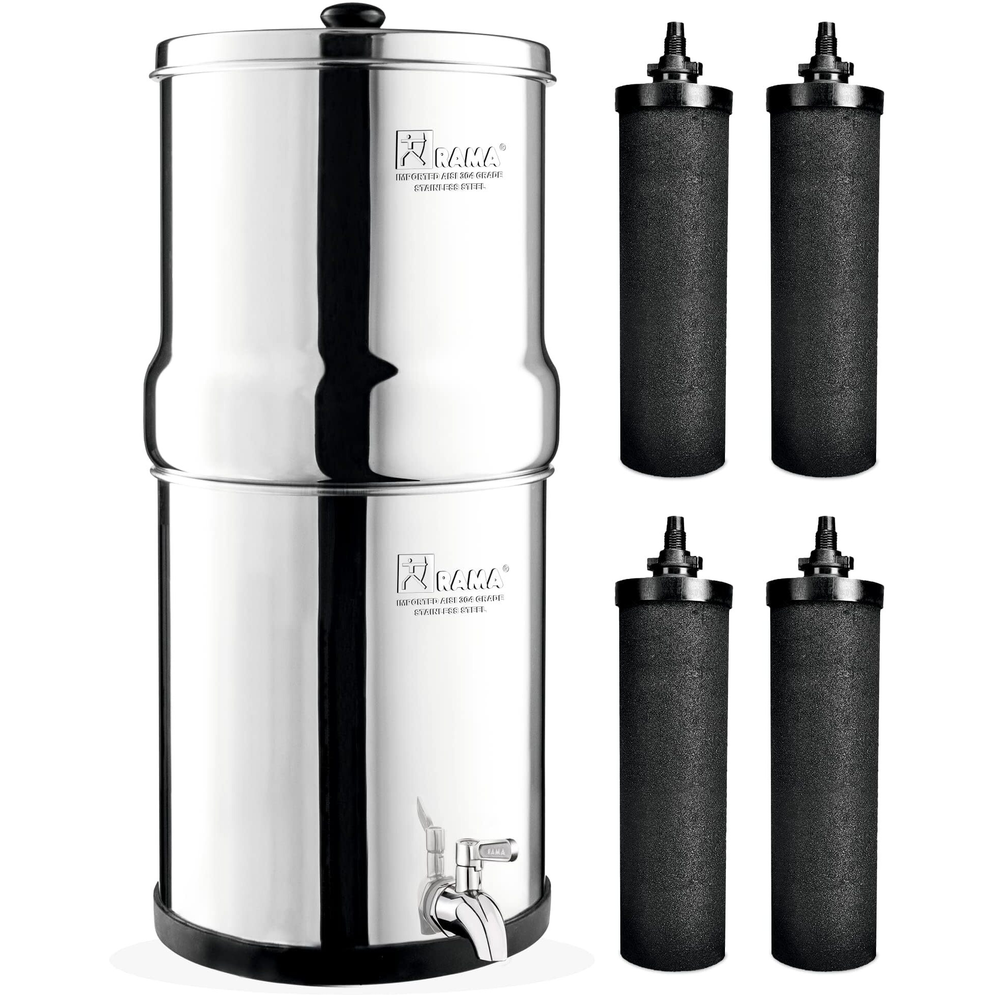 RAMA Gravity Water Filter, 8 Litre Storage (17 Litre Total Capacity) 304 High Grade Stainless Steel Water Purifier for Home, 10 Year Manufacturer Warranty with 4 Carbon Candle and Stainless Steel Tap