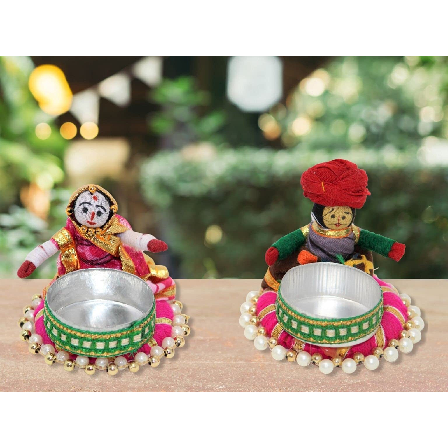 JH Gallery Recycled Martial Rajasthani Dolls Tealight Candle Holder, Multicolor (2 Pair)(4 Candle Holders), Recycled Material